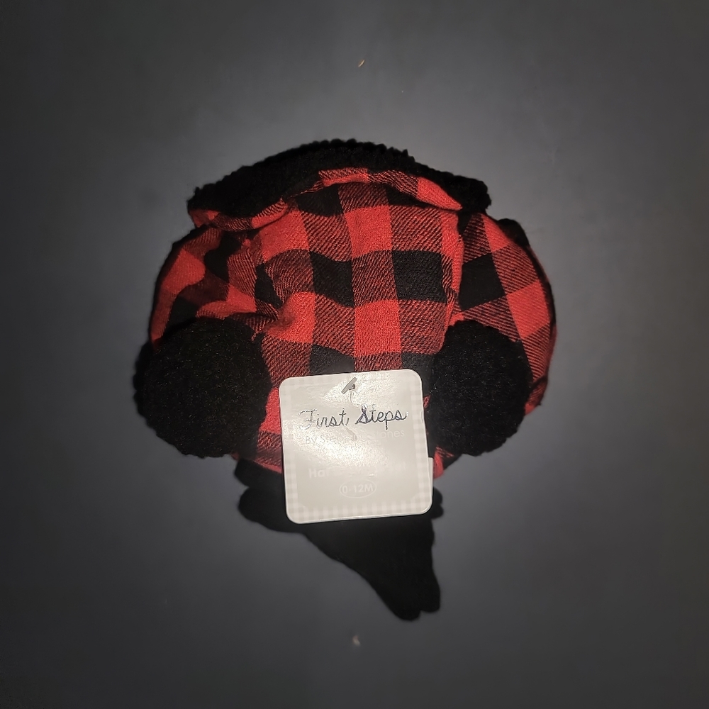 NWT | OS (Baby) | First Steps Buffalo Plaid Fleece Hat & Mittens Set